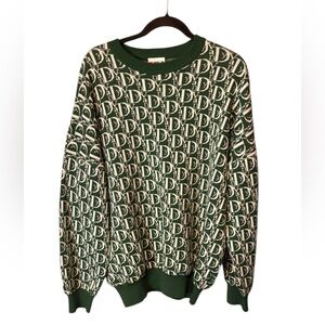Vandy The Pink Vandy Vior Monogram Wool Knit Sweater Green Large Designer